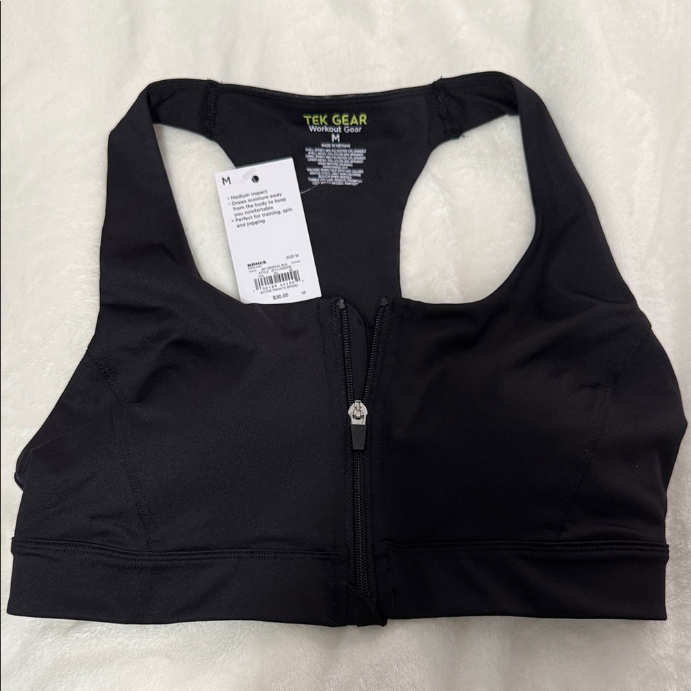 Tek Gear Women's Black Zip-Front Sports Bra